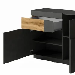 Garnero Arredamenti Credenze Moderne|Madie Moderne-Credenza 219x85h cm 4 ante 2 cassetti moderna antracite rovere Bahama Antracite - Rovere Rustico