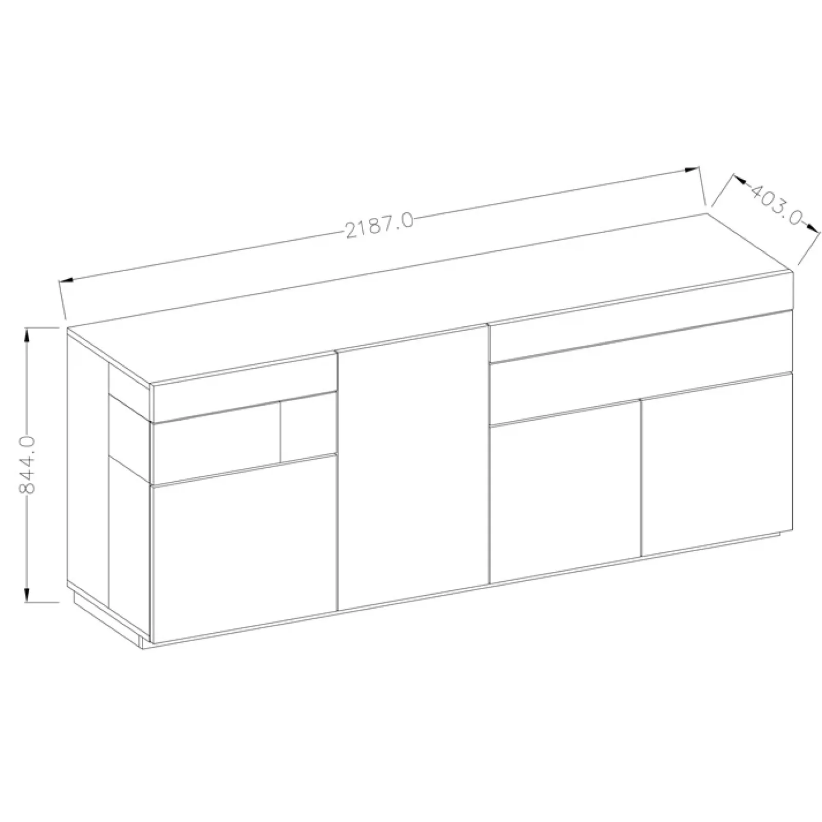 Garnero Arredamenti Credenze Moderne|Madie Moderne-Credenza 219x85h cm 4 ante 2 cassetti moderna antracite rovere Bahama Antracite - Rovere Rustico
