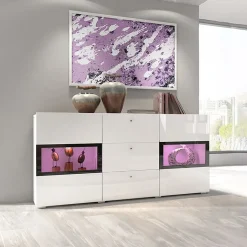 Garnero Arredamenti Credenze Moderne|Madie Moderne-Credenza 132x70h cm 2 ante 3 cassetti moderna nero Emotion Gihome® Bianco Lucido