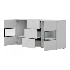 Garnero Arredamenti Credenze Moderne|Madie Moderne-Credenza 132x70h cm 2 ante 3 cassetti moderna nero Emotion Gihome® Bianco Lucido