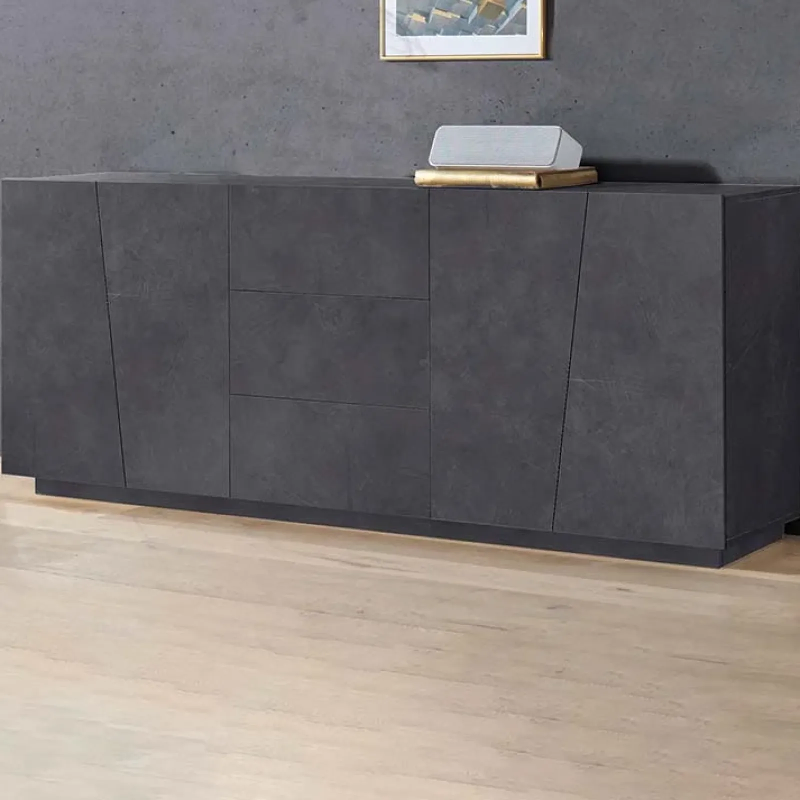 Garnero Arredamenti Credenze Moderne|Madie Moderne-Credenza 220x86h cm 4 ante 3 cassetti moderna Candia Gihome® Ossido