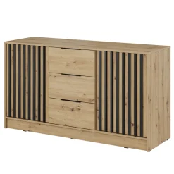 Garnero Arredamenti Credenze Moderne-Credenza 155x86h cm 2 ante 3 cassetti soggiorno quercia nero Miller Rovere Rustico