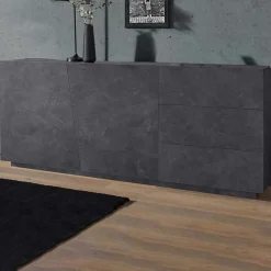 Garnero Arredamenti Credenze Moderne|Madie Moderne-Credenza 180x86h cm 2 ante 3 cassetti Candia 180 Gihome ® Ossido