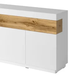 Garnero Arredamenti Credenze Moderne|Madie Moderne-Credenza 219x85h cm 4 ante 2 cassetti bianco lucido rovere Bahama Bianco Lucido - Rovere Rustico