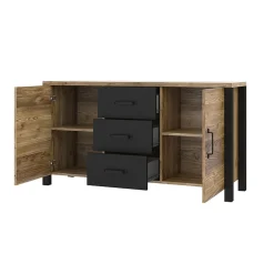 Garnero Arredamenti Credenze Moderne|Madie Moderne-Credenza 147x79h cm 2 ante 3 cassetti moderna quercia nero opaco Nebraska