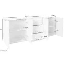 Garnero Arredamenti Credenze Moderne|Madie Moderne-Credenza 224x86h cm 4 ante 3 cassetti moderna Zenzero Gihome® Bianco Lucido