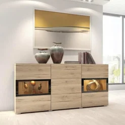 Garnero Arredamenti Credenze Moderne|Madie Moderne-Credenza 132x70h cm 2 ante 3 cassetti moderna nero Emotion Gihome® Rovere