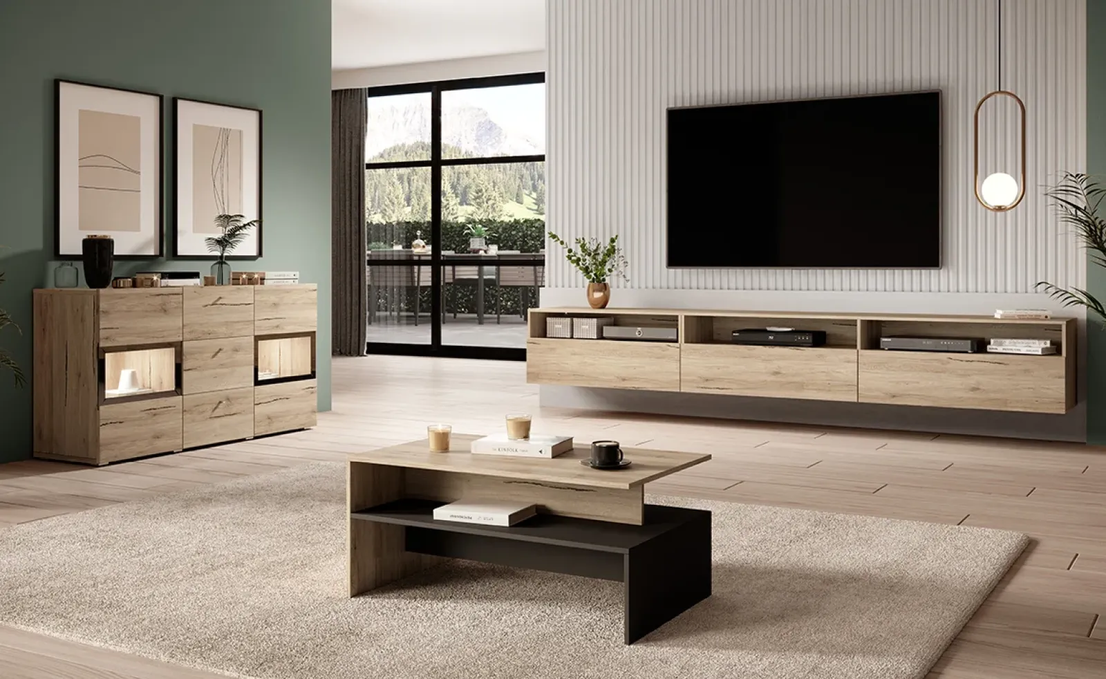 Garnero Arredamenti Credenze Moderne|Madie Moderne-Credenza 132x70h cm 2 ante 3 cassetti moderna nero Emotion Gihome® Rovere