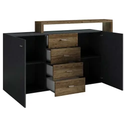 Garnero Arredamenti Credenze Moderne|Madie Moderne-Credenza 180x97h cm 2 ante 4 cassetti moderna antracite spatolato noce Megan Gihome® Noce - Antracite