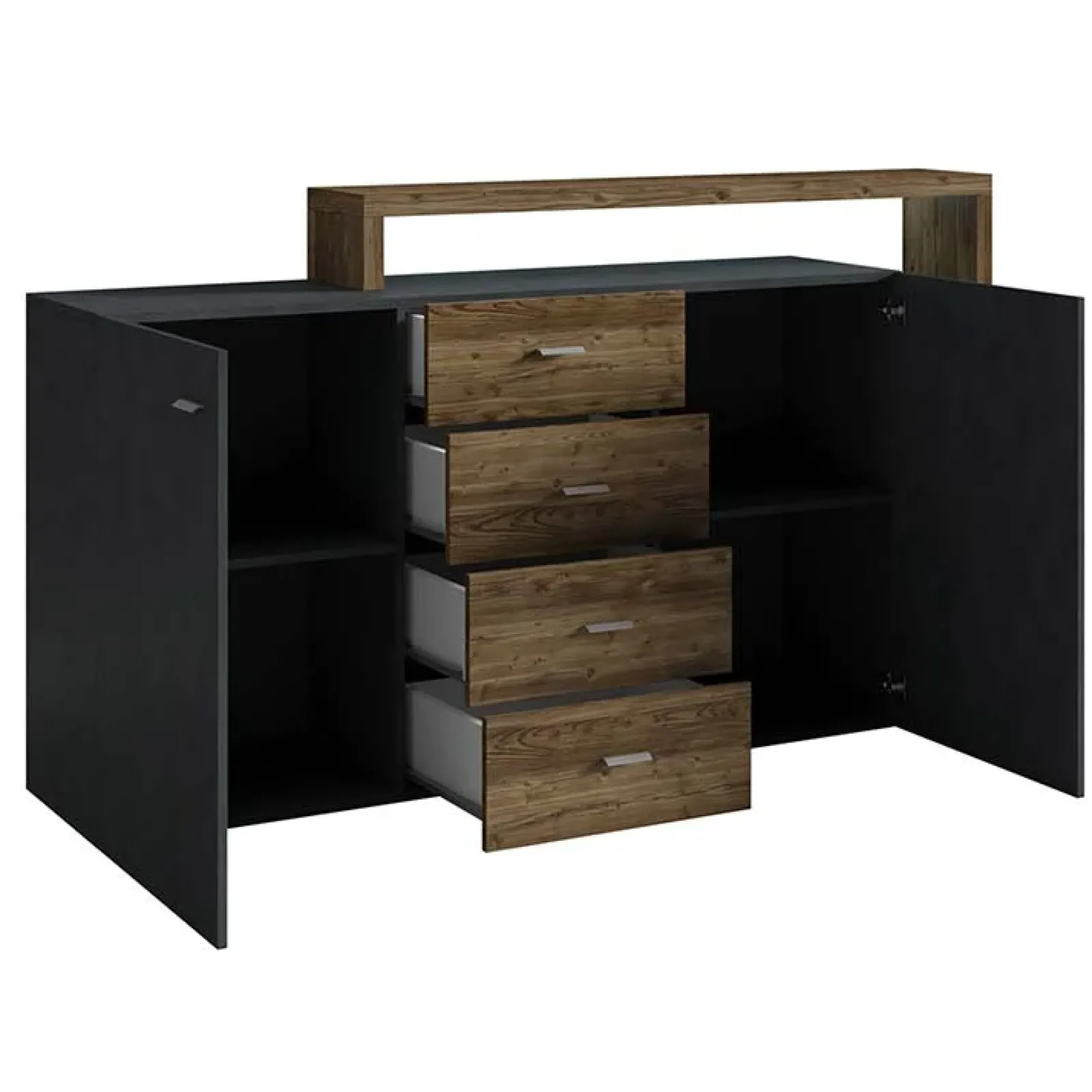 Garnero Arredamenti Credenze Moderne|Madie Moderne-Credenza 180x97h cm 2 ante 4 cassetti moderna antracite spatolato noce Megan Gihome® Noce - Antracite