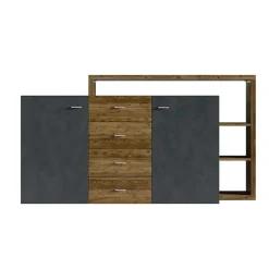 Garnero Arredamenti Credenze Moderne|Madie Moderne-Credenza 180x97h cm 2 ante 4 cassetti moderna antracite spatolato noce Megan Gihome® Noce - Antracite