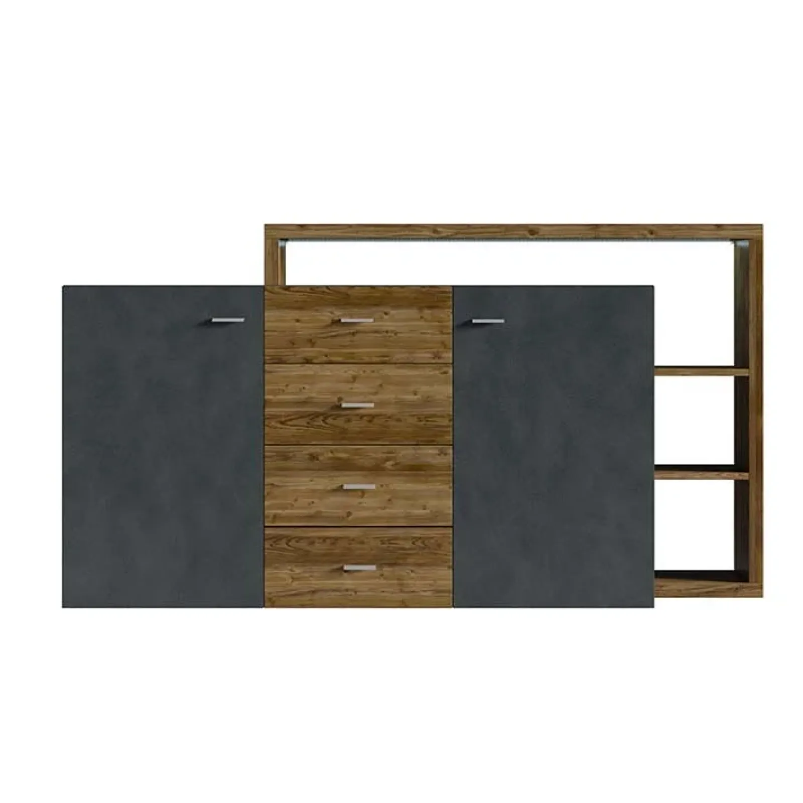 Garnero Arredamenti Credenze Moderne|Madie Moderne-Credenza 180x97h cm 2 ante 4 cassetti moderna antracite spatolato noce Megan Gihome® Noce - Antracite