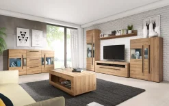 Garnero Arredamenti Credenze Moderne|Madie Moderne-Credenza 180x103h cm 2 ante 3 cassetti  con vetrinetta moderna nero Maiorca Rovere