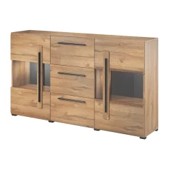 Garnero Arredamenti Credenze Moderne|Madie Moderne-Credenza 180x103h cm 2 ante 3 cassetti con vetrinetta moderna nero Maiorca Rovere