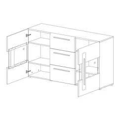 Garnero Arredamenti Credenze Moderne|Madie Moderne-Credenza 180x103h cm 2 ante 3 cassetti con vetrinetta moderna nero Maiorca Rovere