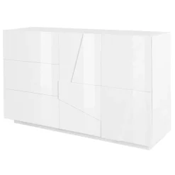 Garnero Arredamenti Credenze Moderne|Madie Moderne-Credenza 143x86h cm 2 ante 3 cassetti moderna Zenzero Gihome® Bianco Lucido