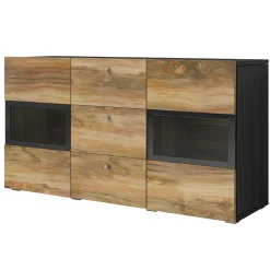Garnero Arredamenti Credenze Moderne|Madie Moderne-Credenza 132x70h cm 2 ante 3 cassetti noce antico nero frassinato Emotion Gihome® Nero Frassinato - Noce