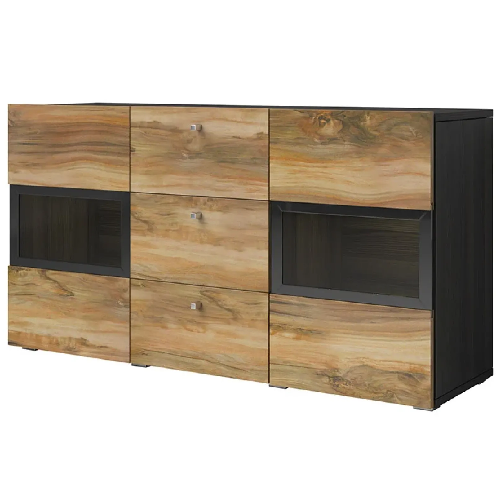 Garnero Arredamenti Credenze Moderne|Madie Moderne-Credenza 132x70h cm 2 ante 3 cassetti noce antico nero frassinato Emotion Gihome® Nero Frassinato - Noce
