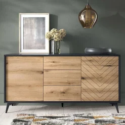 Garnero Arredamenti Credenze Moderne|Madie Moderne-Credenza 154x77h cm 2 ante 3 cassetti moderna quercia nero Becca