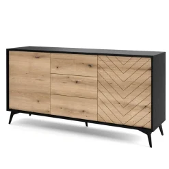 Garnero Arredamenti Credenze Moderne|Madie Moderne-Credenza 154x77h cm 2 ante 3 cassetti moderna quercia nero Becca