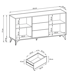Garnero Arredamenti Credenze Moderne|Madie Moderne-Credenza 154x77h cm 2 ante 3 cassetti moderna quercia nero Becca