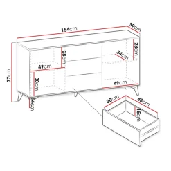 Garnero Arredamenti Credenze Moderne|Madie Moderne-Credenza 154x77h cm 2 ante 3 cassetti moderna quercia nero Becca