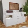 Garnero Arredamenti Credenze Moderne-Credenza 180x81h cm 2 ante 4 cassetti bianco lucido Biancaneve