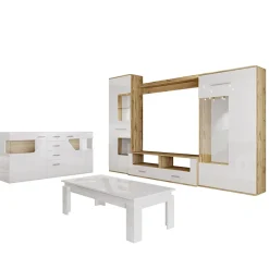 Garnero Arredamenti Credenze Moderne-Credenza 180x81h cm 2 ante 4 cassetti bianco lucido Biancaneve