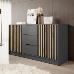 Garnero Arredamenti Credenze Moderne-Credenza 155x86h cm 2 ante 3 cassetti soggiorno quercia Miller Antracite