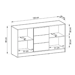 Garnero Arredamenti Credenze Moderne-Credenza 155x86h cm 2 ante 3 cassetti soggiorno quercia Miller Antracite