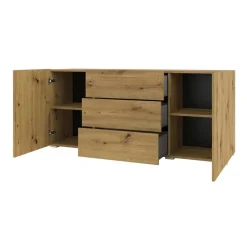 Garnero Arredamenti Credenze Moderne|Madie Moderne-Credenza 140x63h cm 2 ante 3 cassetti moderna opaco Fusion Rovere