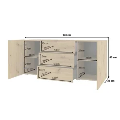 Garnero Arredamenti Credenze Moderne|Madie Moderne-Credenza 140x63h cm 2 ante 3 cassetti moderna opaco Fusion Rovere