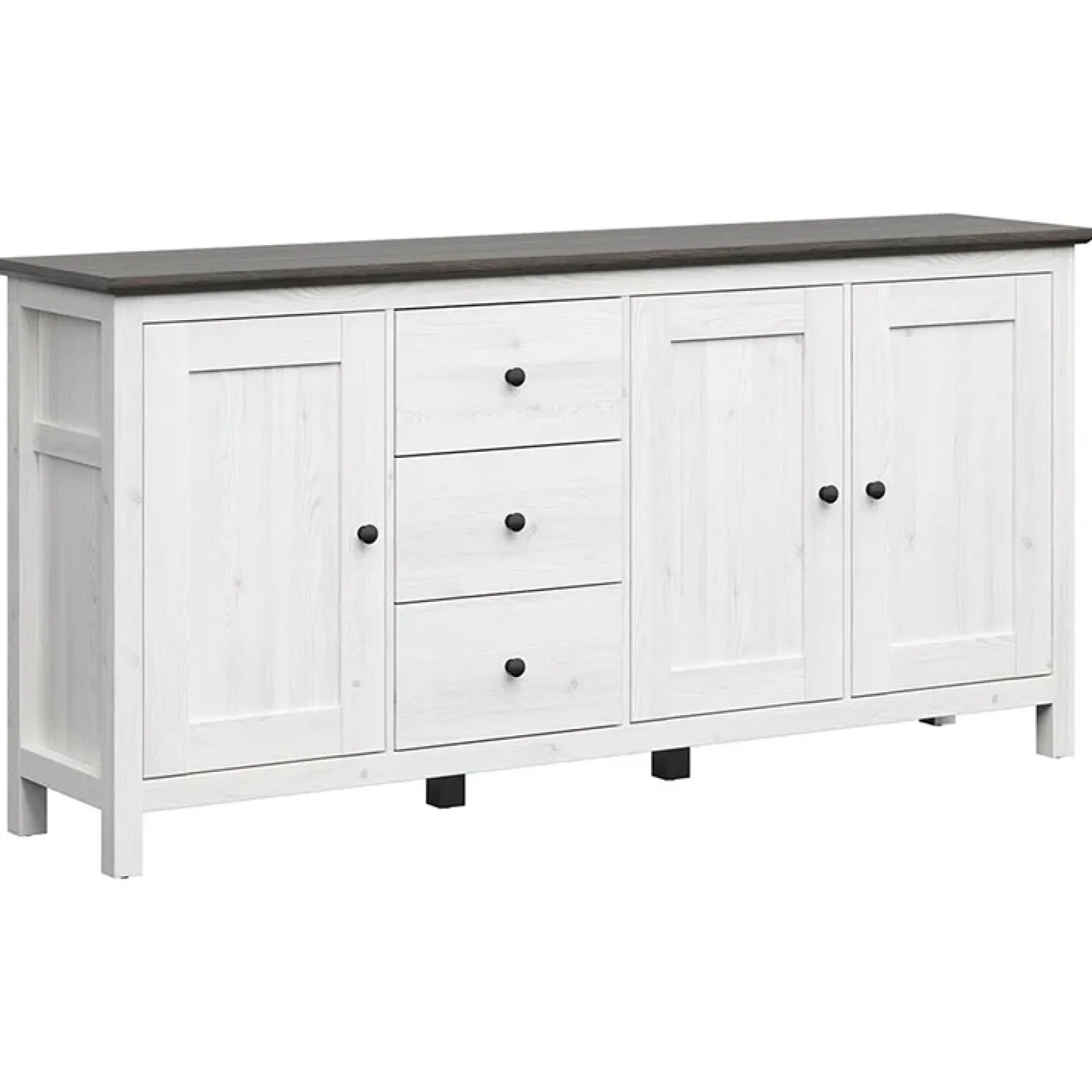 Garnero Arredamenti Credenze Moderne|Madie Moderne-Credenza 199x96h cm 3 ante 3 cassetti arte povera pino bianco frassinato grafite Holga Bianco Frassinato - Grafite