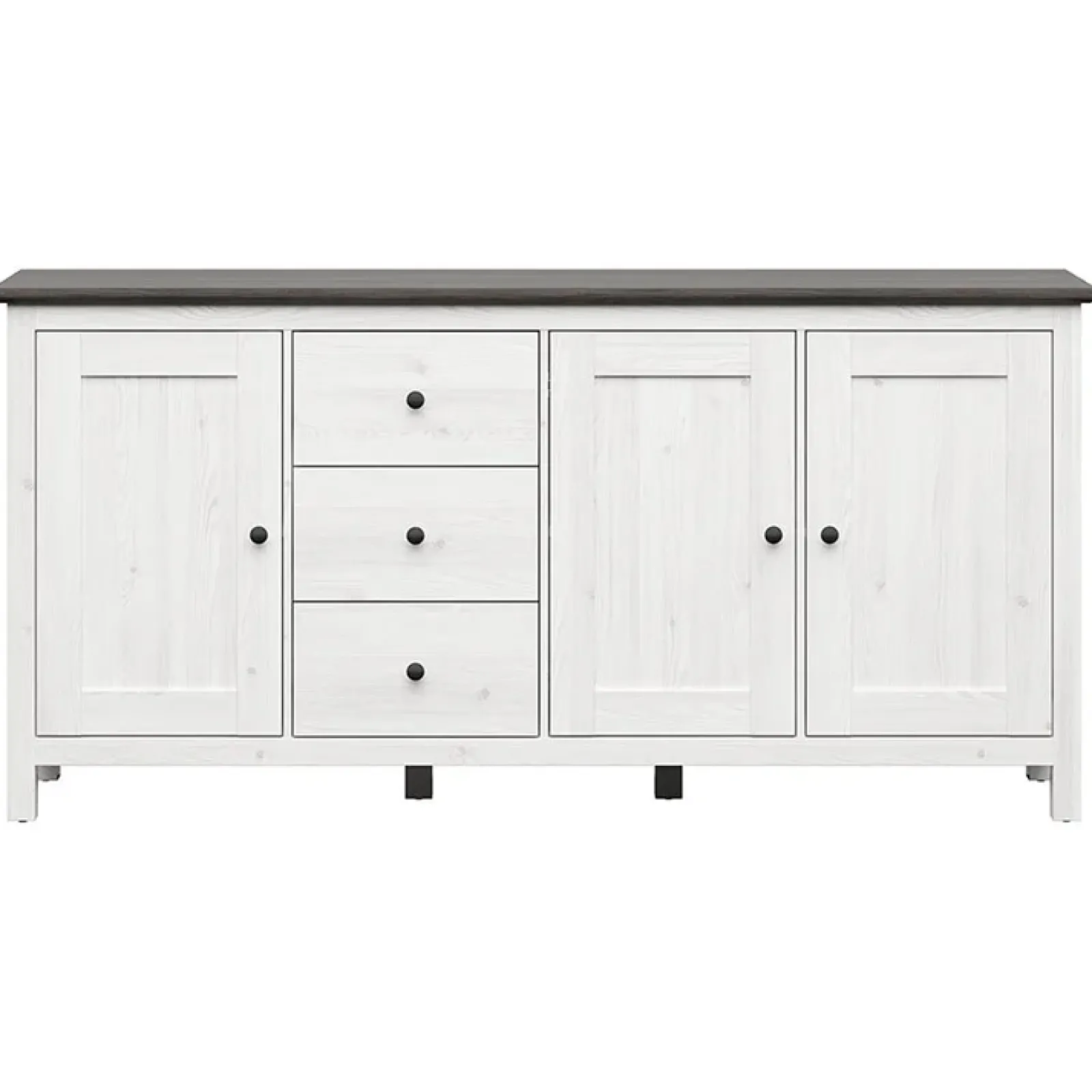 Garnero Arredamenti Credenze Moderne|Madie Moderne-Credenza 199x96h cm 3 ante 3 cassetti arte povera pino bianco frassinato grafite Holga Bianco Frassinato - Grafite