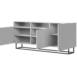 Garnero Arredamenti Credenze Moderne|Madie Moderne-Credenza 180x80h cm 3 ante 2 vani moderna bianco nero Erice Gihome® Bianco Opaco