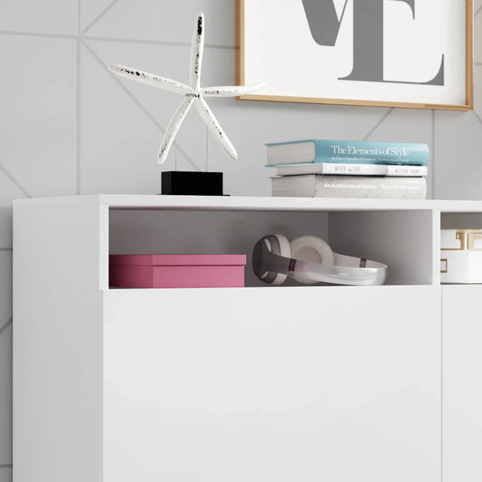 Garnero Arredamenti Credenze Moderne|Madie Moderne-Credenza 180x80h cm 3 ante 2 vani moderna bianco nero Erice Gihome® Bianco Opaco