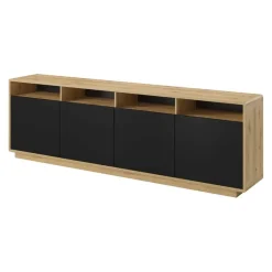Garnero Arredamenti Credenze Moderne|Madie Moderne-Credenza 238x75h cm 4 ante 4 vani a giorno moderna  nero opaco rovere Esmond