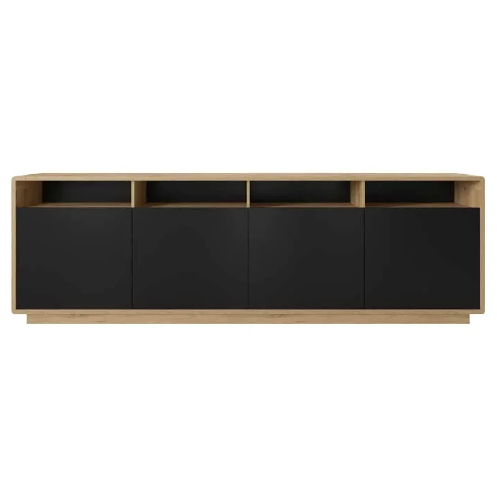 Garnero Arredamenti Credenze Moderne|Madie Moderne-Credenza 238x75h cm 4 ante 4 vani a giorno moderna nero opaco rovere Esmond