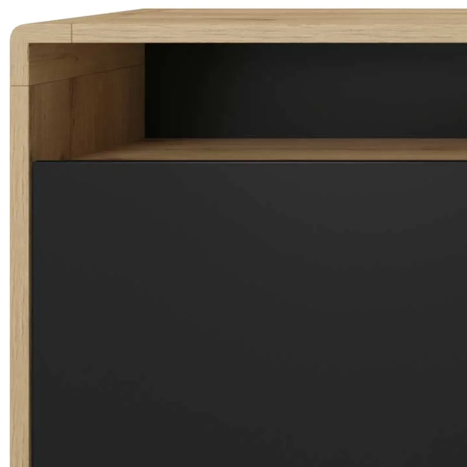 Garnero Arredamenti Credenze Moderne|Madie Moderne-Credenza 238x75h cm 4 ante 4 vani a giorno moderna nero opaco rovere Esmond