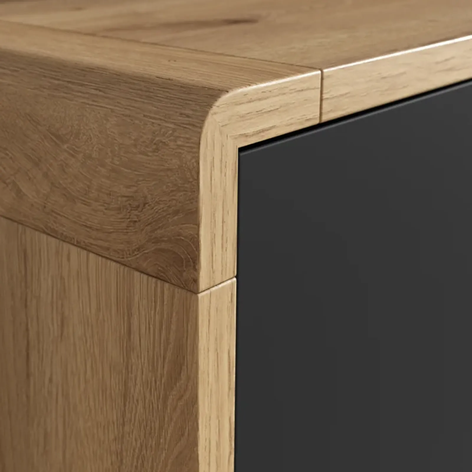 Garnero Arredamenti Credenze Moderne|Madie Moderne-Credenza 238x75h cm 4 ante 4 vani a giorno moderna nero opaco rovere Esmond