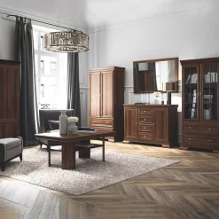 Garnero Arredamenti Mobili Arte Povera-Credenza 158x136h cm 2 ante con vetrina 4 cassetti arte povera quercia Kelly Noce