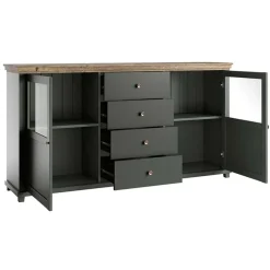 Garnero Arredamenti Credenze Moderne|Madie Moderne-Credenza 181x93h cm 2 ante con vetrinetta 4 cassetti verde quercia Texel