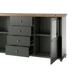 Garnero Arredamenti Credenze Moderne|Madie Moderne-Credenza 181x93h cm 2 ante con vetrinetta 4 cassetti verde quercia Texel