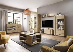 Garnero Arredamenti Credenze Moderne|Madie Moderne-Credenza 138x91h cm 3 ante con vetrina moderna rovere antracite Noa Gihome® Rovere - Antracite