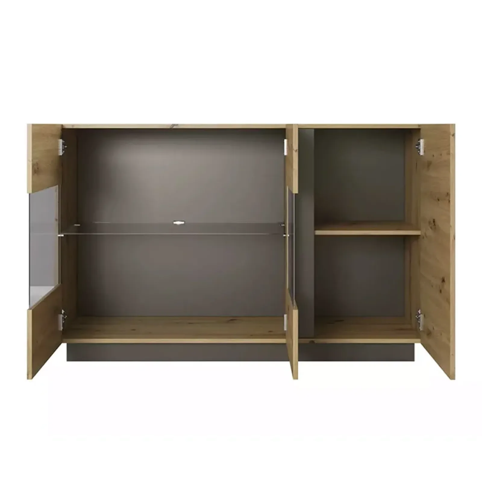 Garnero Arredamenti Credenze Moderne|Madie Moderne-Credenza 138x91h cm 3 ante con vetrina moderna rovere antracite Noa Gihome® Rovere - Antracite