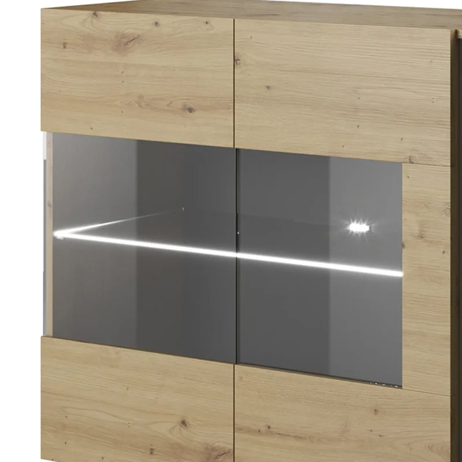 Garnero Arredamenti Credenze Moderne|Madie Moderne-Credenza 138x91h cm 3 ante con vetrina moderna rovere antracite Noa Gihome® Rovere - Antracite