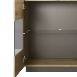 Garnero Arredamenti Credenze Moderne|Madie Moderne-Credenza 138x91h cm 3 ante con vetrina moderna rovere antracite Noa Gihome® Rovere - Antracite