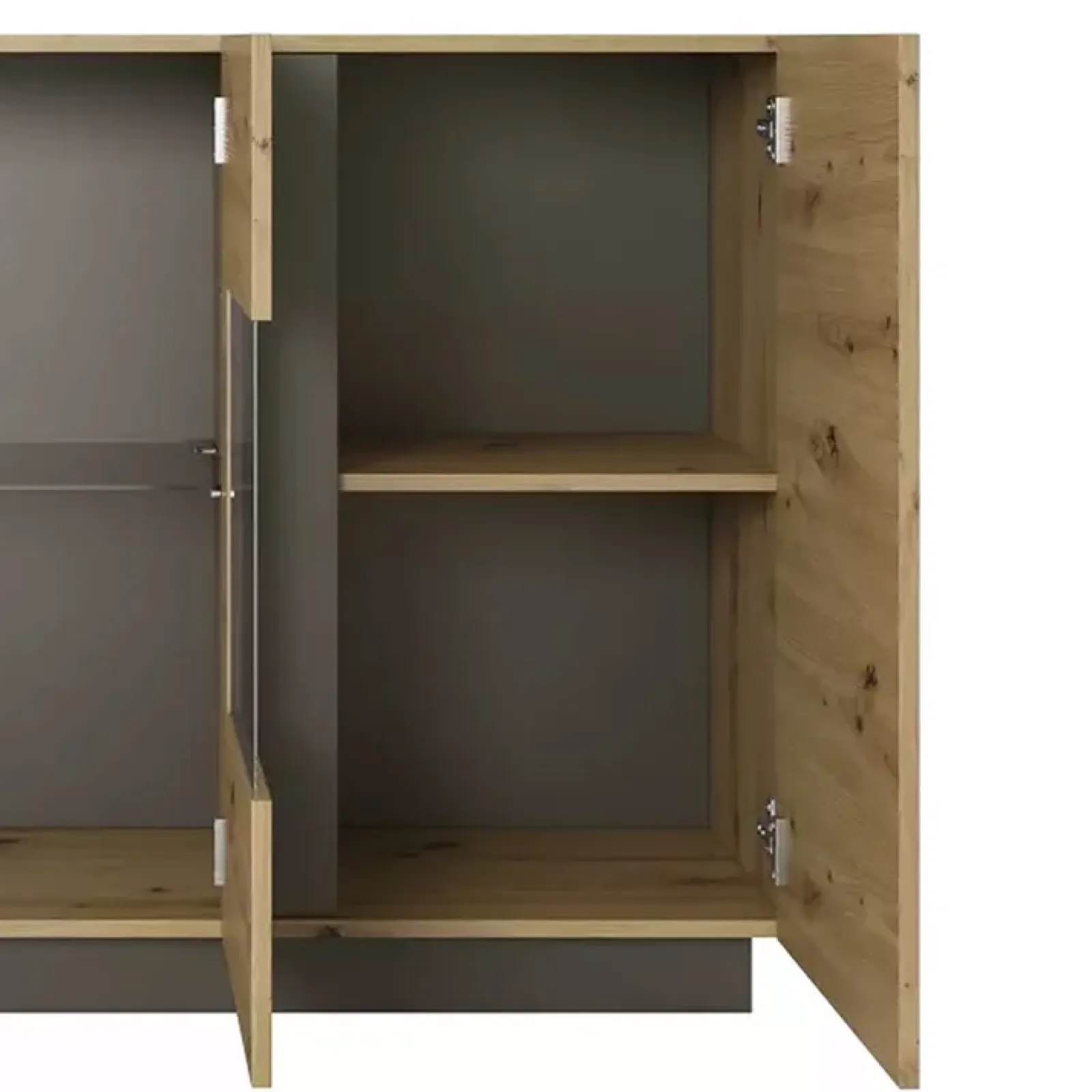 Garnero Arredamenti Credenze Moderne|Madie Moderne-Credenza 138x91h cm 3 ante con vetrina moderna rovere antracite Noa Gihome® Rovere - Antracite