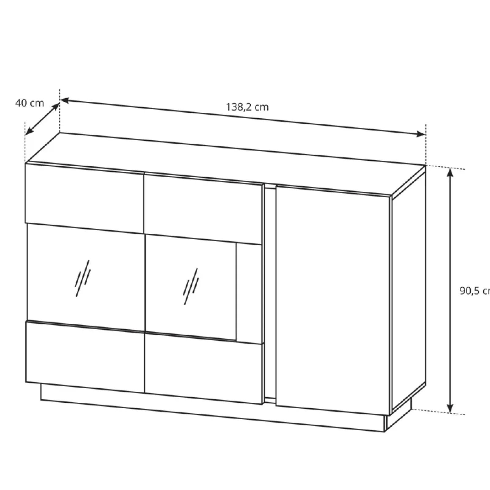 Garnero Arredamenti Credenze Moderne|Madie Moderne-Credenza 138x91h cm 3 ante con vetrina moderna rovere antracite Noa Gihome® Rovere - Antracite