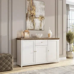 Garnero Arredamenti Credenze Moderne|Madie Moderne-Credenza 160x93h cm 3 ante moderna rovere Texel Bianco Frassinato